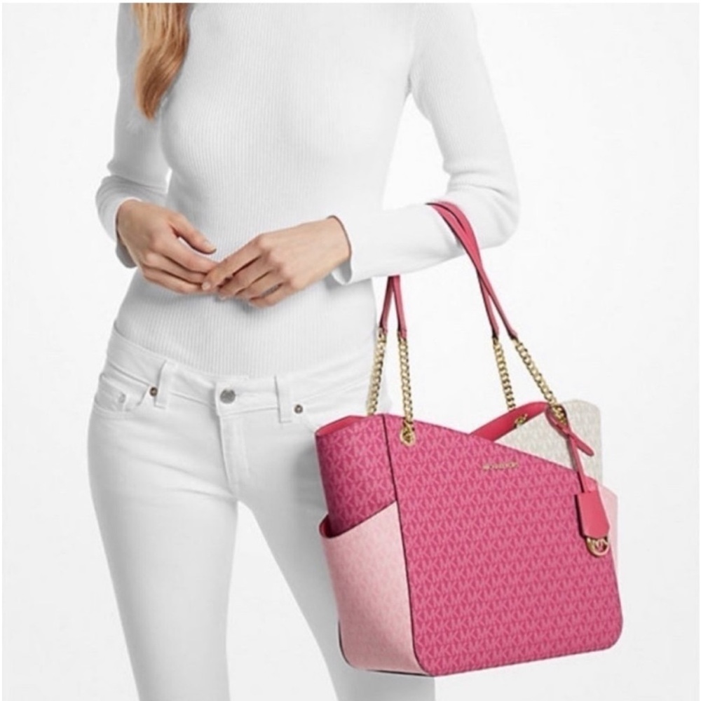 Michael Kors Jet Set Large Logo
Shoulder Bag Chain Tote And Wallet Set Pink - Picture 5 of 16